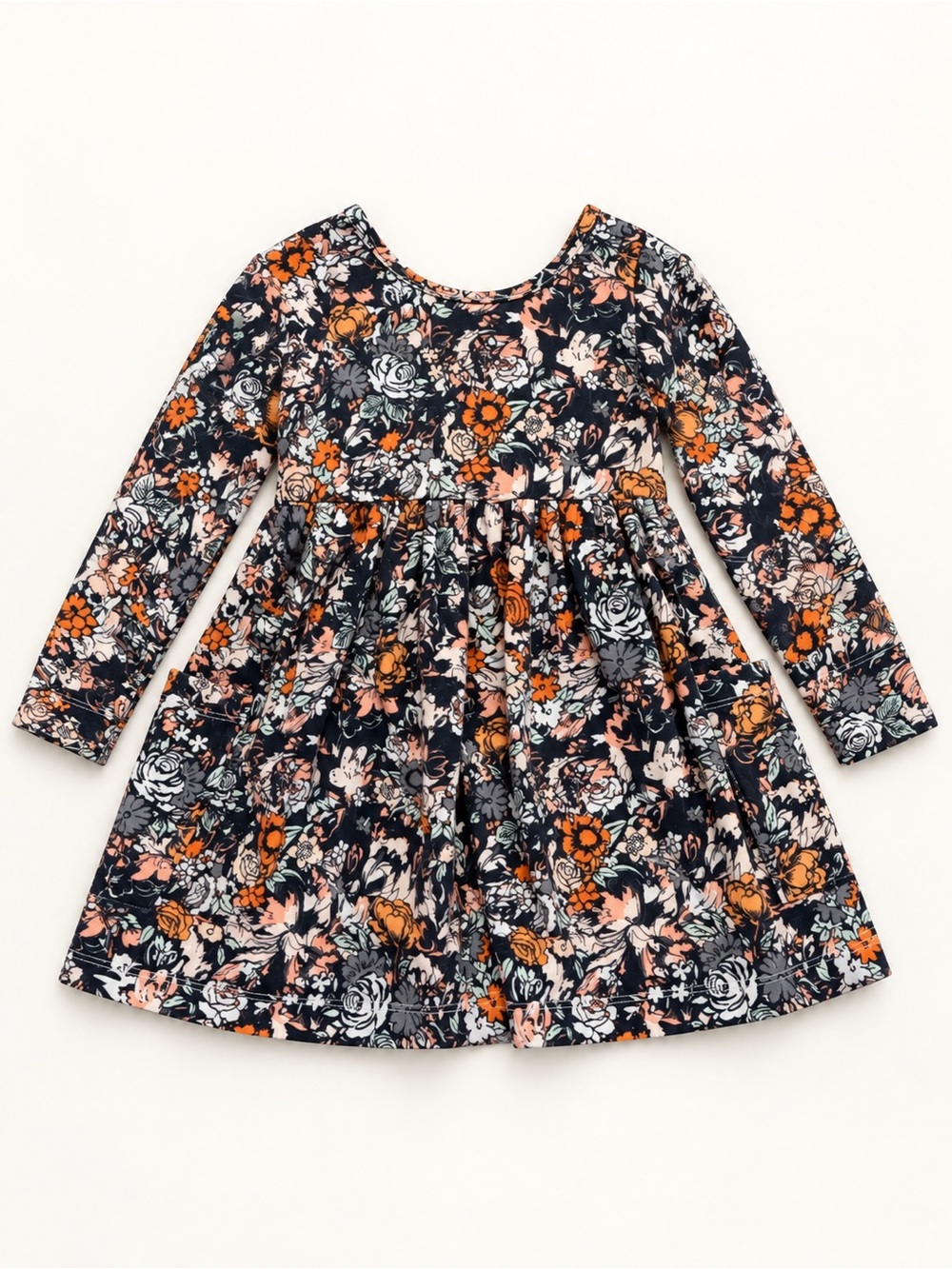 Girls' Navy Floral Long-Sleeve Dress - Baby Sprouts- Bamboo